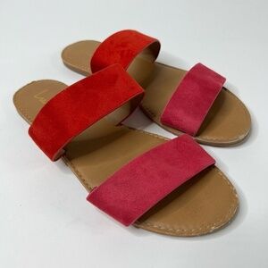 Lulus Exclusive! Red/Pink Women's Vegan‎ Suede Slide Sandals Size 9